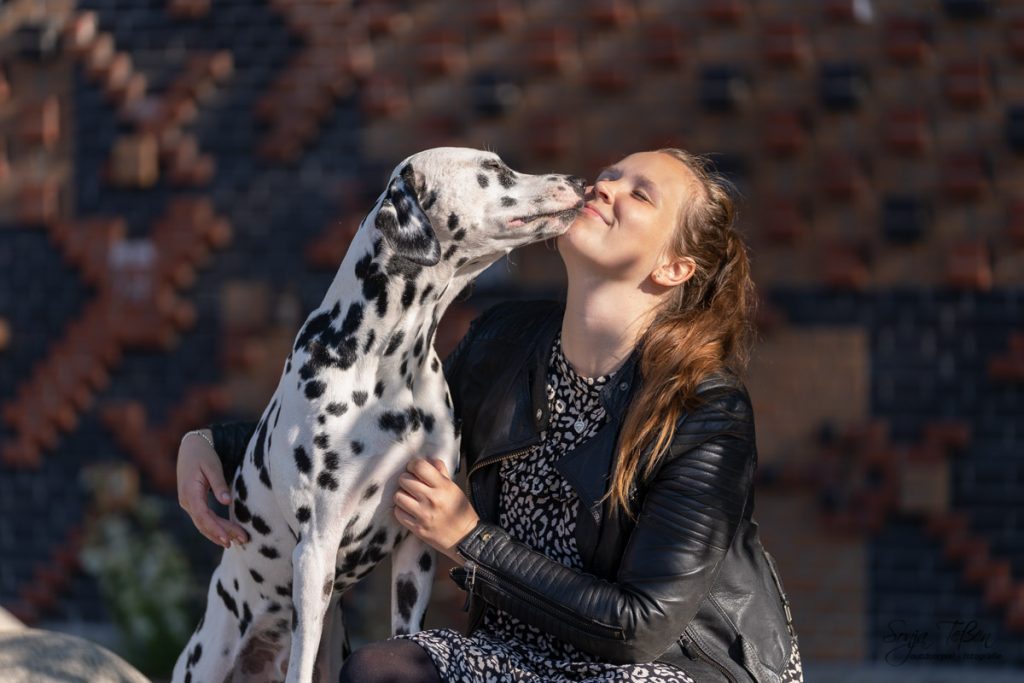 Hund gibt seinem Frauchen ein Küßchen
